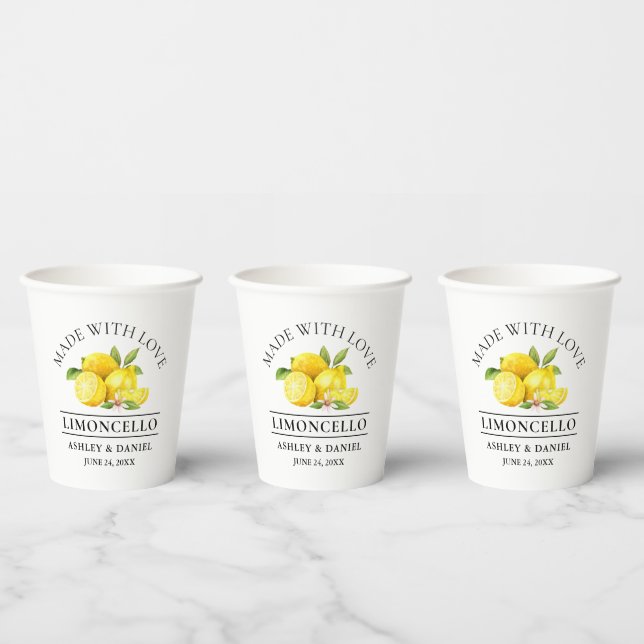 Watercolor Lemons Wedding Love Limoncello Paper Cups (Multi)