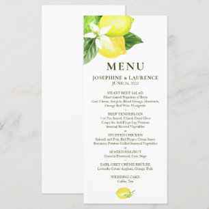 Watercolor Lemons  Wedding Menu