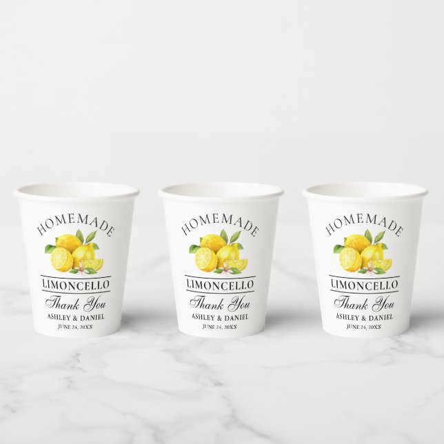 Watercolor Lemons Wedding Thank You Limoncello Paper Cups (Multi)