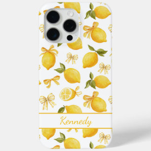Watercolor Lemons With Coquette Bows Monogrammed iPhone 15 Pro Max Case