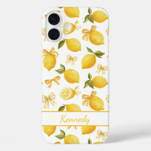Watercolor Lemons With Coquette Bows Monogrammed iPhone 16 Plus Case