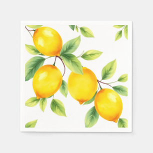 Watercolor Lemons with Green Leaves Napkin