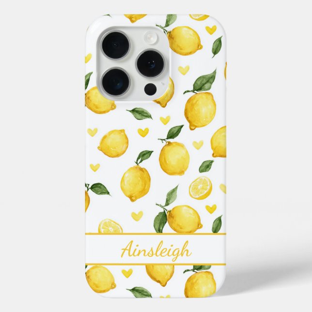 Watercolor Lemons With Hearts Monogrammed Case-Mate iPhone Case (Back)