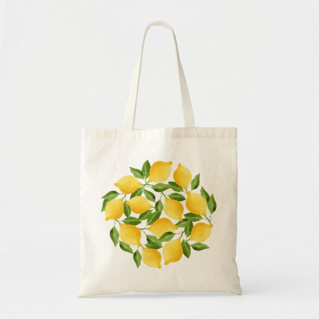 Watercolor lemons wreath tote bag (Front)