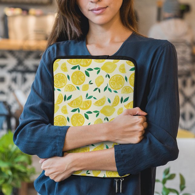 Watercolor lemons - yelllow and green laptop sleeve (Creator Uploaded)