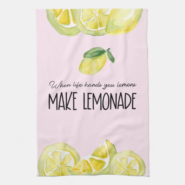 Watercolor Lemons Yellow and Pink Tea Towel (Vertical)