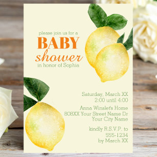 Watercolor Lemons Yellow Baby Shower Invitation