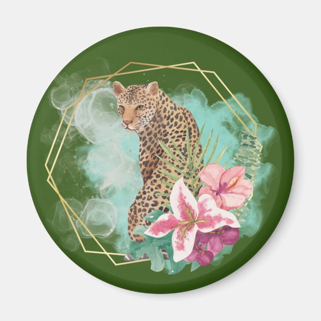 Watercolor Leopard and Tropical Frame   Magnet (Front)