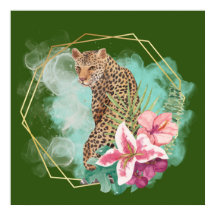 Watercolor Leopard and Tropical Frame 