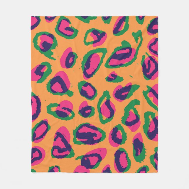 Watercolor leopard animal print illustration patte fleece blanket (Front)