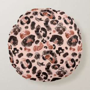 Watercolor leopard animal print pattern round cushion