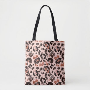 Watercolor leopard animal print pattern tote bag