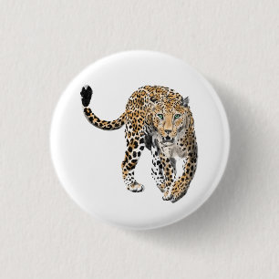watercolor leopard jungle cat painted animal green 3 cm round badge