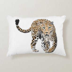 watercolor leopard jungle cat painted animal green decorative cushion