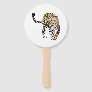 watercolor leopard jungle cat painted animal green hand fan