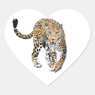 watercolor leopard jungle cat painted animal green heart sticker