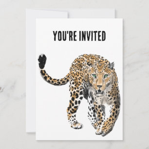 watercolor leopard jungle cat painted animal green invitation