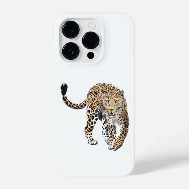 watercolor leopard jungle cat painted animal green iPhone case (Back)