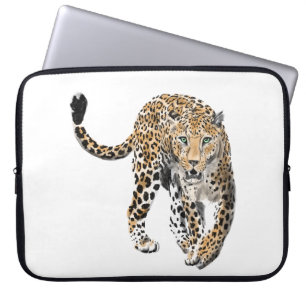 watercolor leopard jungle cat painted animal green laptop sleeve