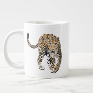watercolor leopard jungle cat painted animal green large coffee mug