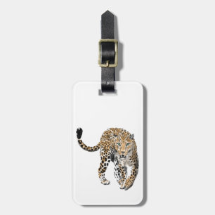 watercolor leopard jungle cat painted animal green luggage tag