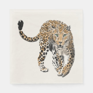 watercolor leopard jungle cat painted animal green napkin
