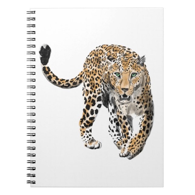 watercolor leopard jungle cat painted animal green notebook (Front)