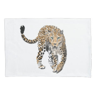 watercolor leopard jungle cat painted animal green pillowcase