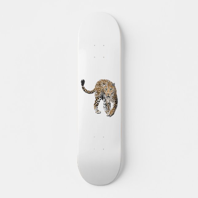 watercolor leopard jungle cat painted animal green skateboard (Front)