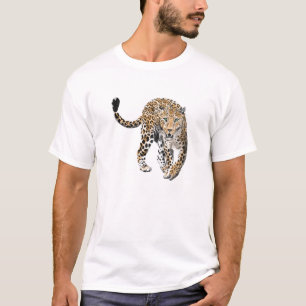 watercolor leopard jungle cat painted animal green T-Shirt