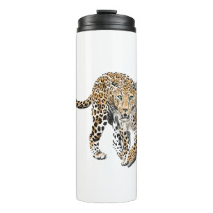 watercolor leopard jungle cat painted animal green thermal tumbler