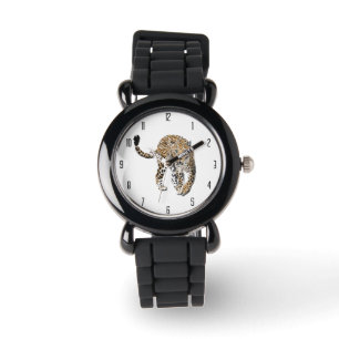 watercolor leopard jungle cat painted animal green watch
