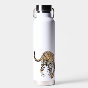 watercolor leopard jungle cat painted animal green water bottle