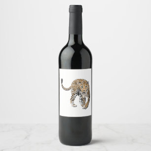 watercolor leopard jungle cat painted animal green wine label