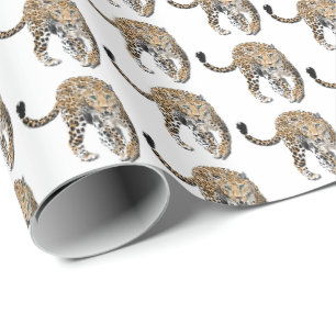 watercolor leopard jungle cat painted animal green wrapping paper