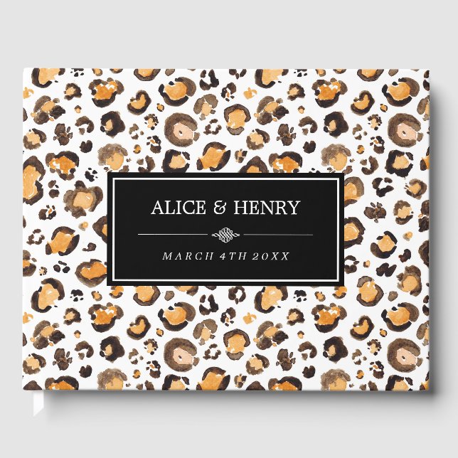 Watercolor Leopard Print Wedding Guest Book (Front)