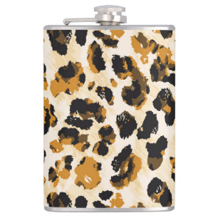 Watercolor leopard skin, tie-dye gradient. hip flask