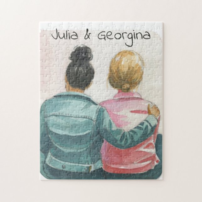 Watercolor Lesbian Couple Personalised Jigsaw Puzzle (Vertical)
