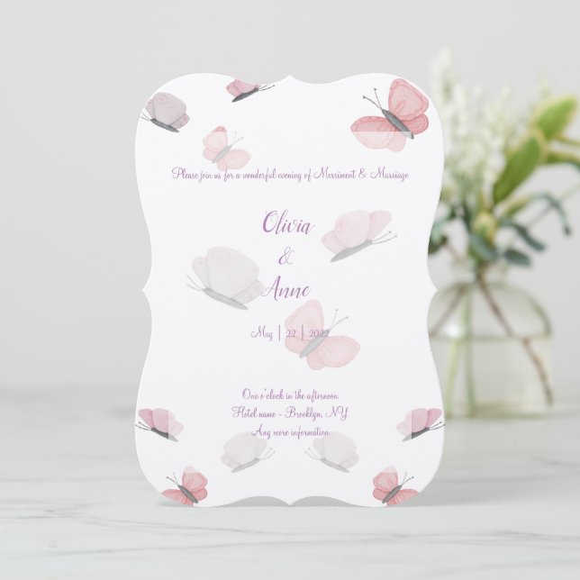 Watercolor lesbian wedding invitation (Standing Front)