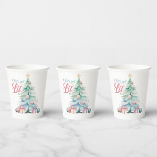 Watercolor Let’s Get Lit Christmas Tree Paper Cups