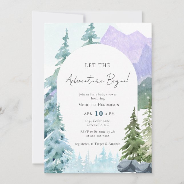 Watercolor Let the Adventure Begin Baby Shower Invitation (Front)