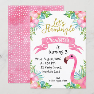 Watercolor Let's Flamingle Birthday Invitation