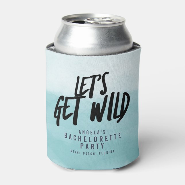 Watercolor Let's Get Wild Bachelorette Party Can Cooler (Can Front)