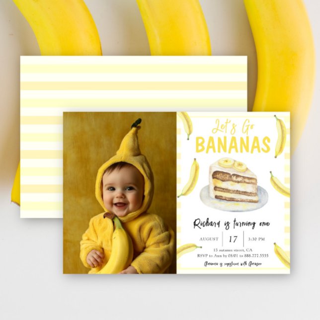Watercolor Let's Go Bananas Birthday Party Invitation (Creator Uploaded)