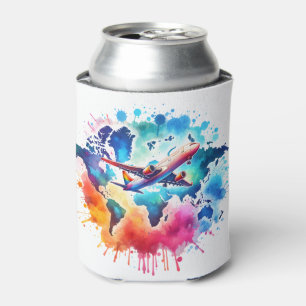 Watercolor Let's travel the world design Can Cooler
