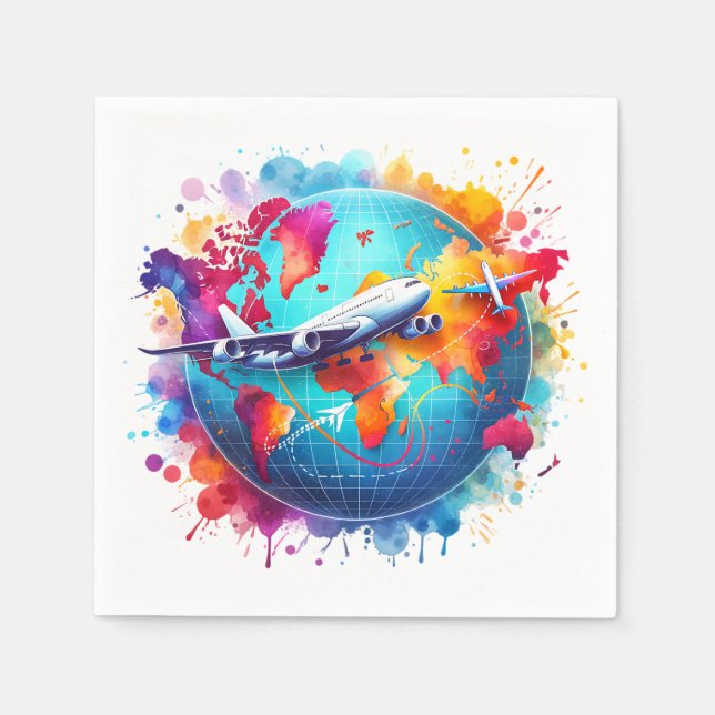 Watercolor Let's travel the world design  Napkin (Front)