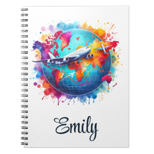 Watercolor Let's travel the world design  Notebook