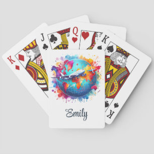 Watercolor Let's travel the world design  Playing Cards