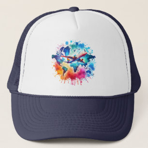 Watercolor Let's travel the world design  Trucker Hat