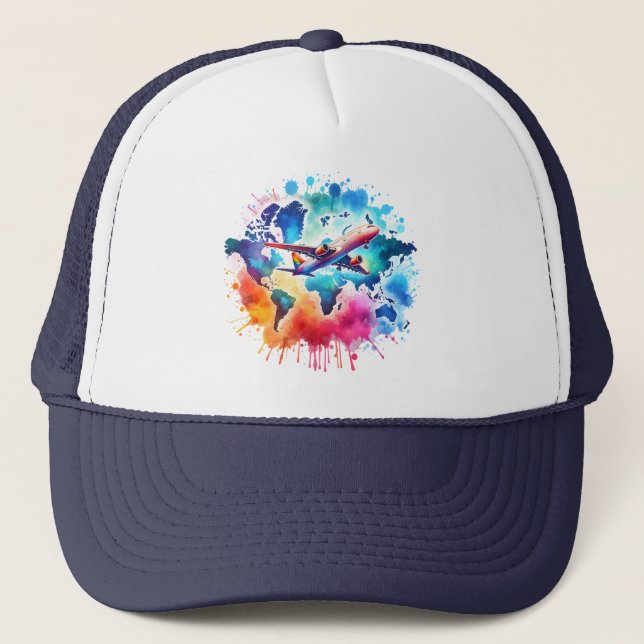 Watercolor Let's travel the world design  Trucker Hat (Front)